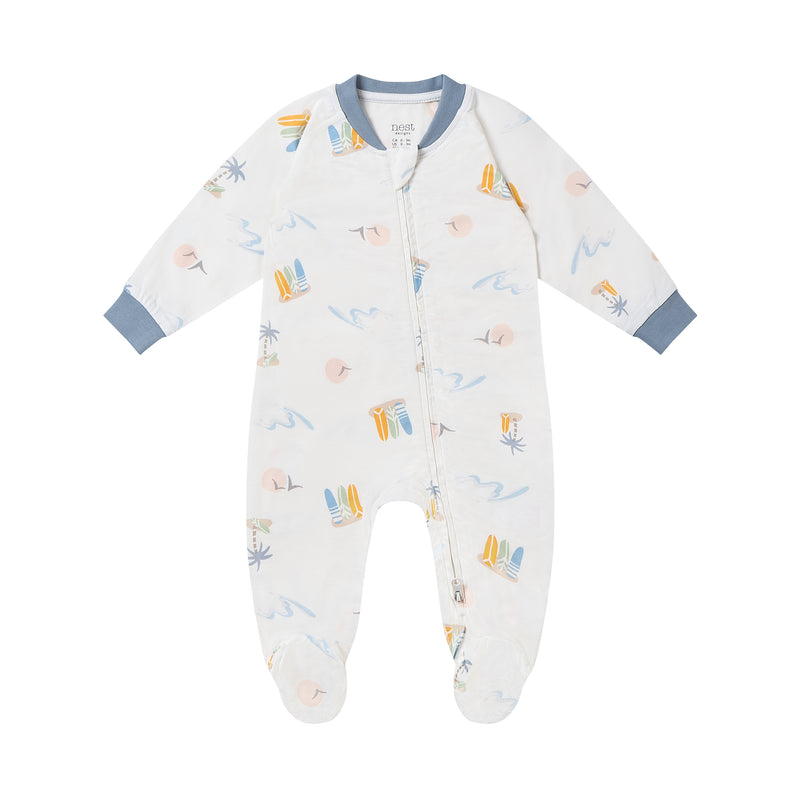 One-Piece Zip Footed Sleeper (Bamboo Jersey) - Pastel Waves