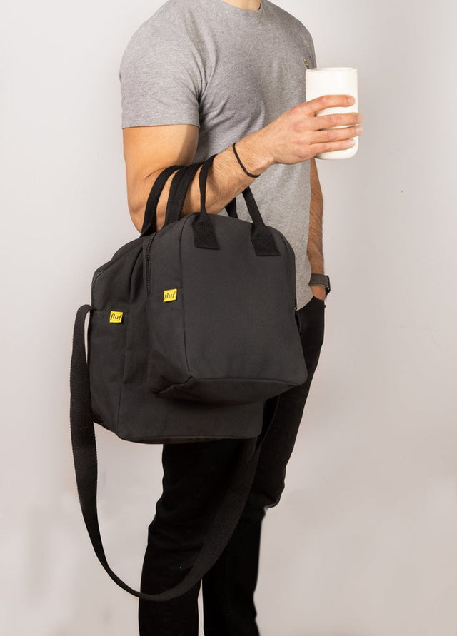 Zipper Lunch Bag with Strap - Carbon Black