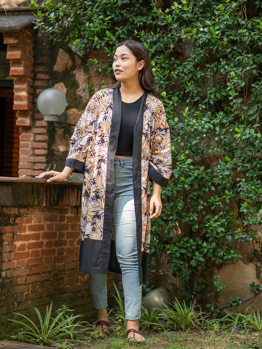 Frond Black Kimono
