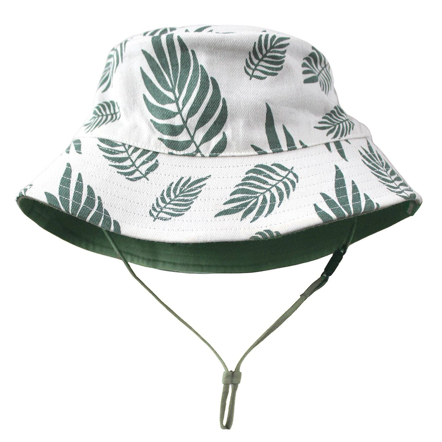 Reversible Organic Cotton Bucket Hats - Palm Leaves and Camper Green